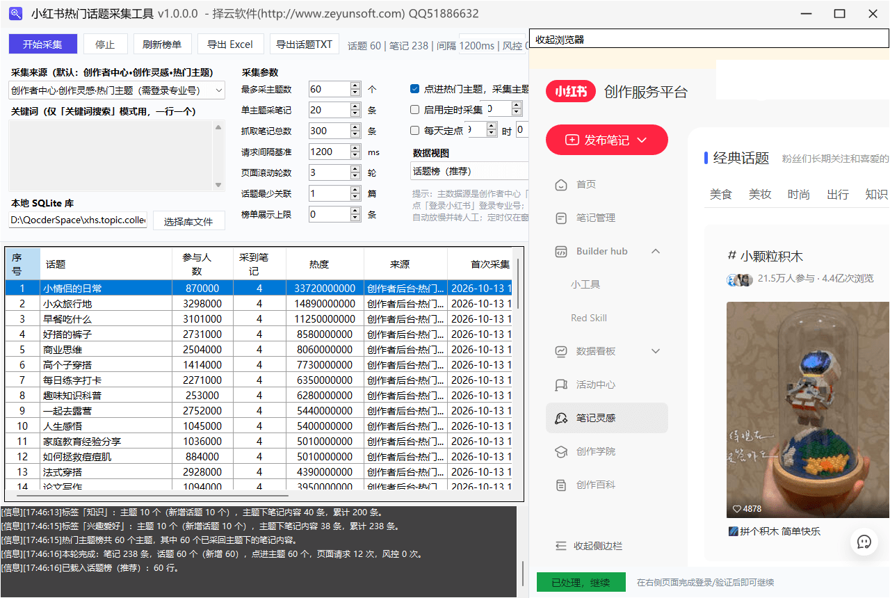 采集完成与话题榜结果